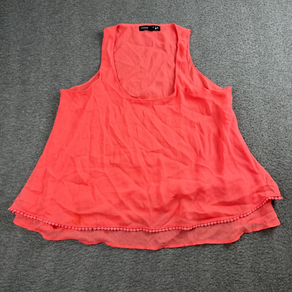 Living Doll Tank Top Women's Large Coral Pom Pom Trim Layered Scoop Neck